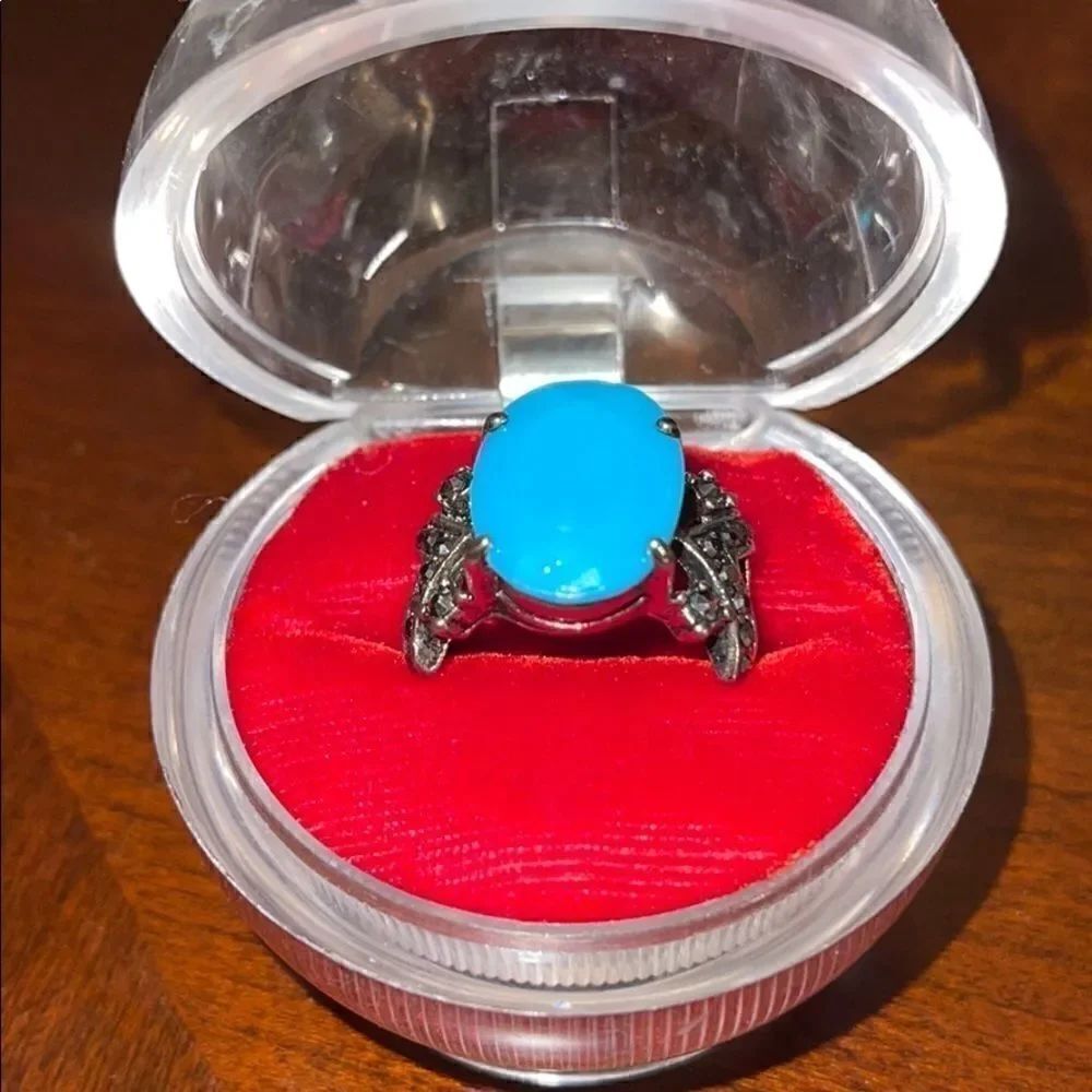 Faux Turquoise and marcasite stone ring size 10